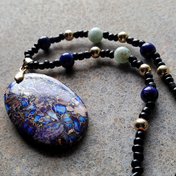 🎉HP🎉  Jasper Stone Gold Plated Pendant Necklace - Picture 4 of 8